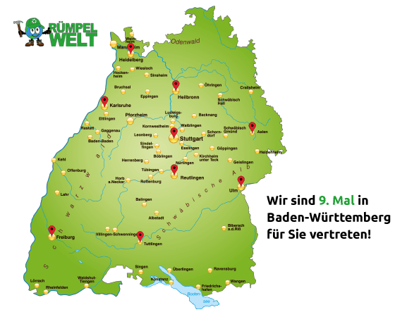 Karte von Baden-Württemberg mit Rümpelwelt-Standorte