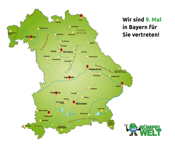 Karte von Bayern mit Rümpelwelt-Standorte