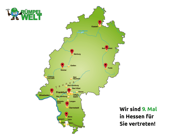 Karte von Hessen mit Rümpelwelt-Standorte