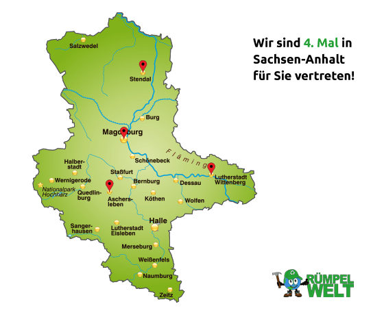 Karte von Sachsen-Anhalt mit Rümpelwelt-Standorte