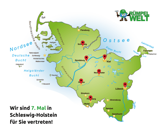 Karte von Schleswig-Holstein mit Rümpelwelt-Standorte